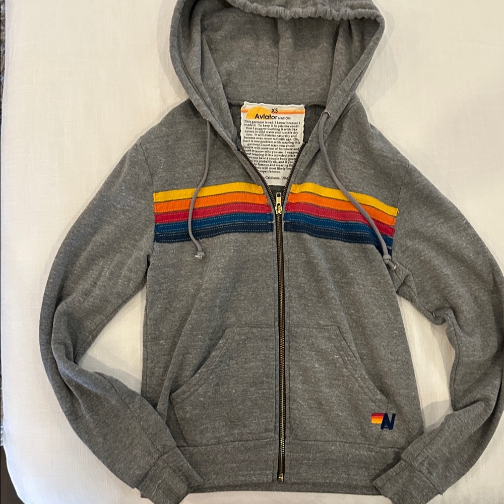 Aviator Nation 5 Stripe Zip Hoodie